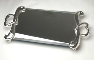 Silver Handle Cake Plate Mirror Serving Tray
